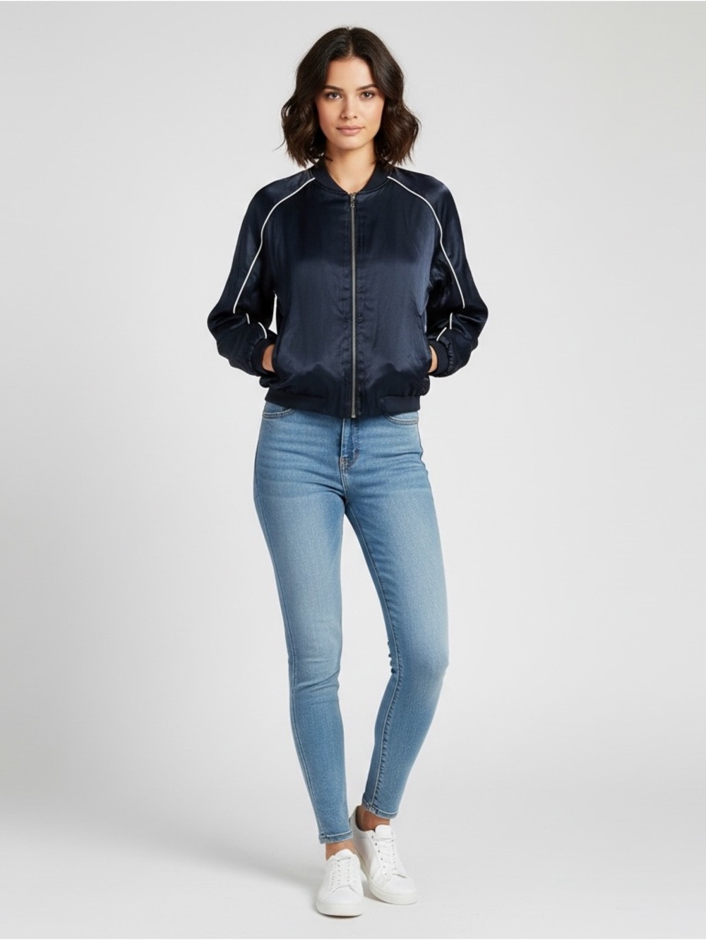 All In Motion Black Satin Like Bomber Jacket